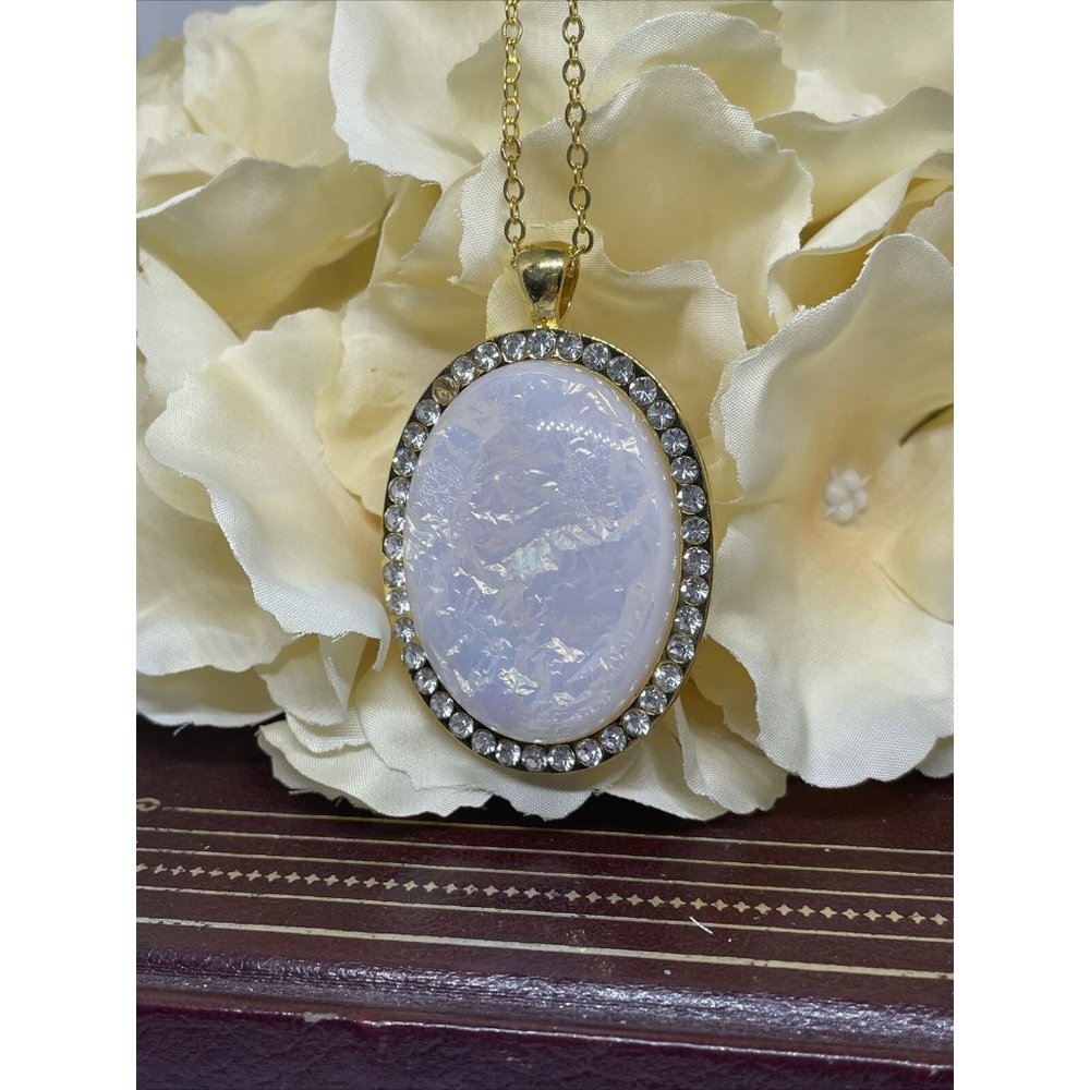 Christmas Party Fancy Large Opal Gold Bling Crystal Necklace Statement Wedding